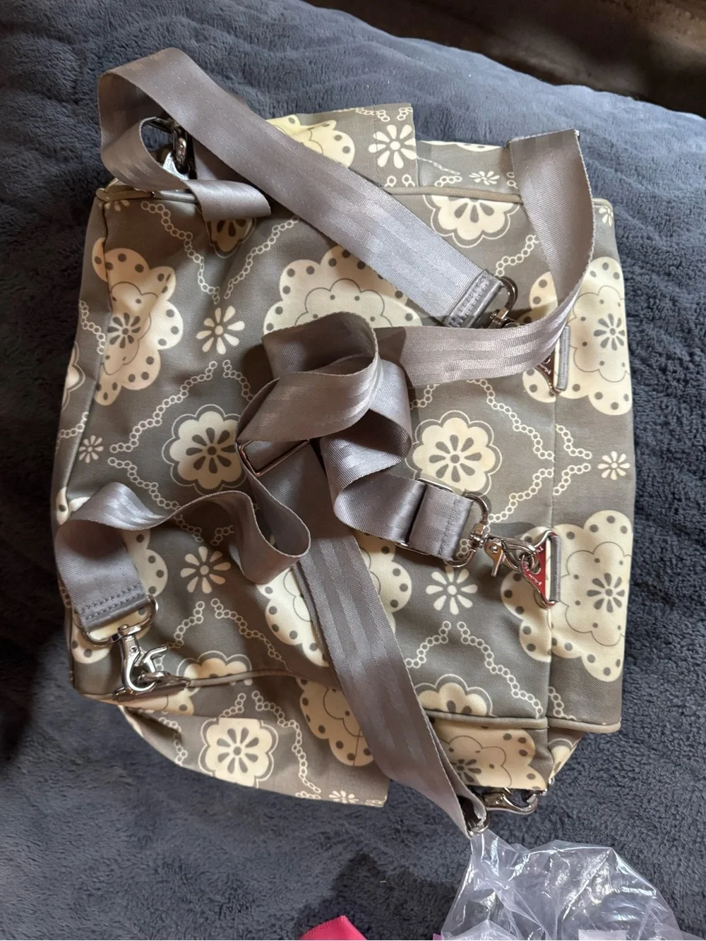 Petunia Pickle Bottom Gray and Cream Floral Diaper Backpack